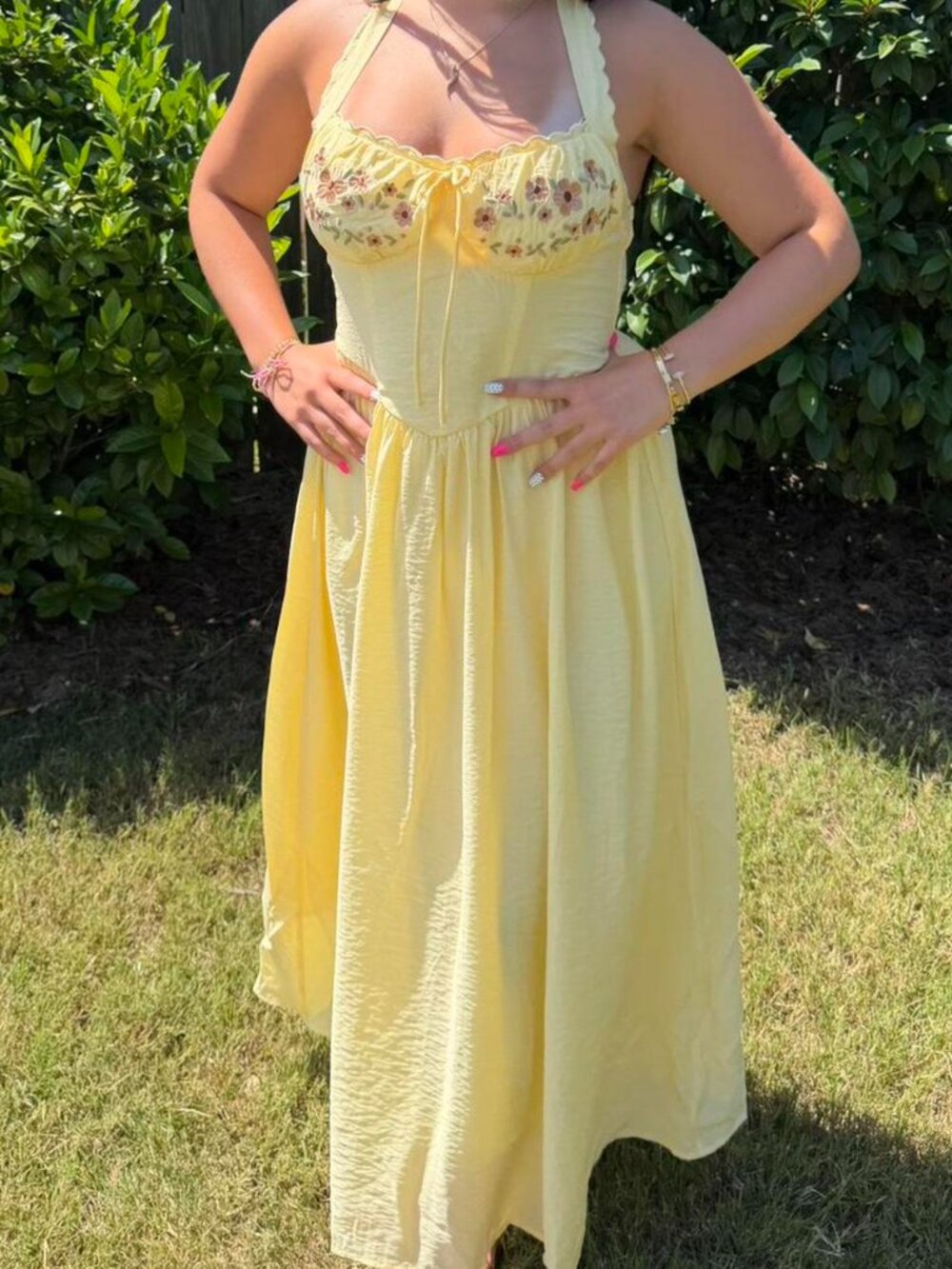 Yellow Floral Halter Dress